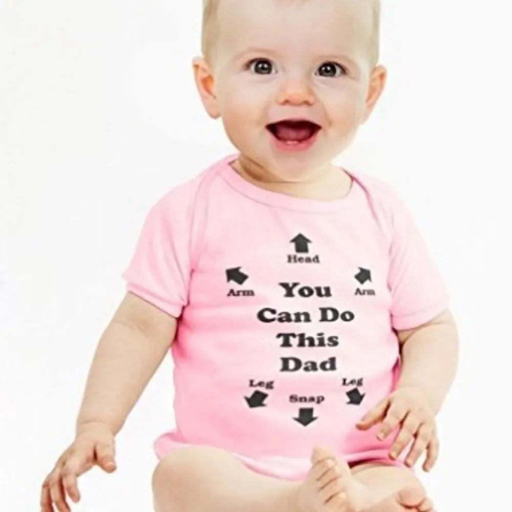 New pink “you Can Do This Dad” baby romper, funny baby shower gift, Daddy